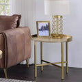 Table d'appoint ronde 22", plateau en chêne et piètement croisé en métal doré
