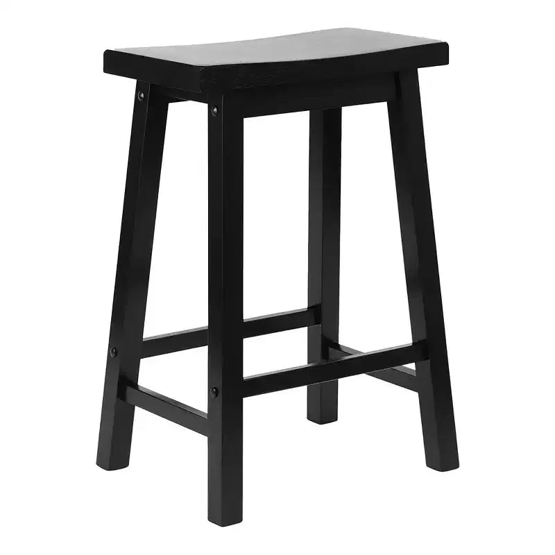 Tabouret de comptoir de cuisine classique sans dossier de 24 po avec assise en forme de selle et 4 pieds carrés, noir, paquet de 4