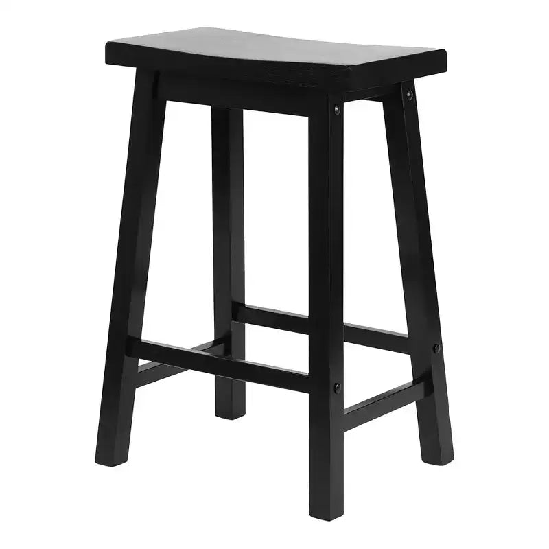 Tabouret de comptoir de cuisine classique sans dossier de 24 po avec assise en forme de selle et 4 pieds carrés, noir, paquet de 4