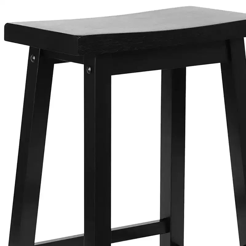 Tabouret de comptoir de cuisine classique sans dossier de 24 po avec assise en forme de selle et 4 pieds carrés, noir, paquet de 4