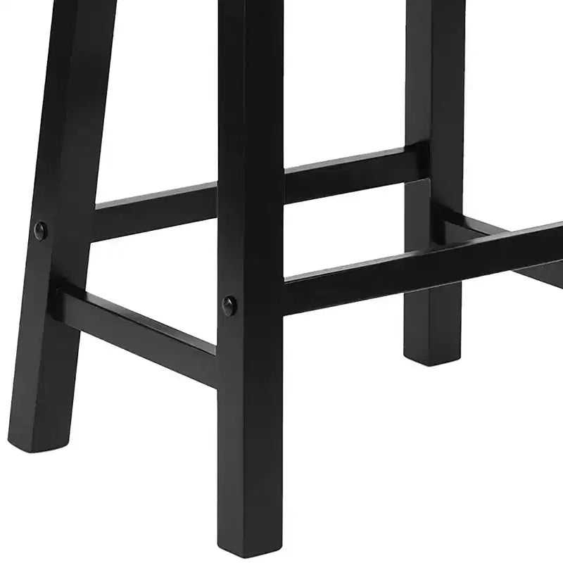 Tabouret de comptoir de cuisine classique sans dossier de 24 po avec assise en forme de selle et 4 pieds carrés, noir, paquet de 4