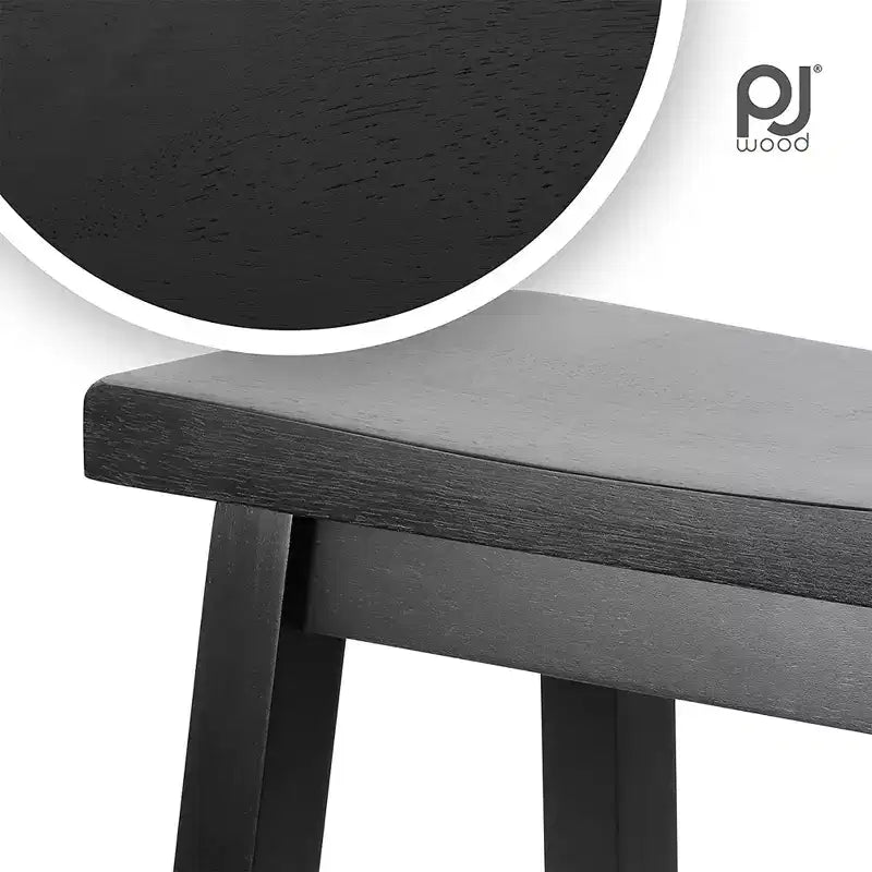 Tabouret de comptoir de cuisine classique sans dossier de 24 po avec assise en forme de selle et 4 pieds carrés, noir, paquet de 4