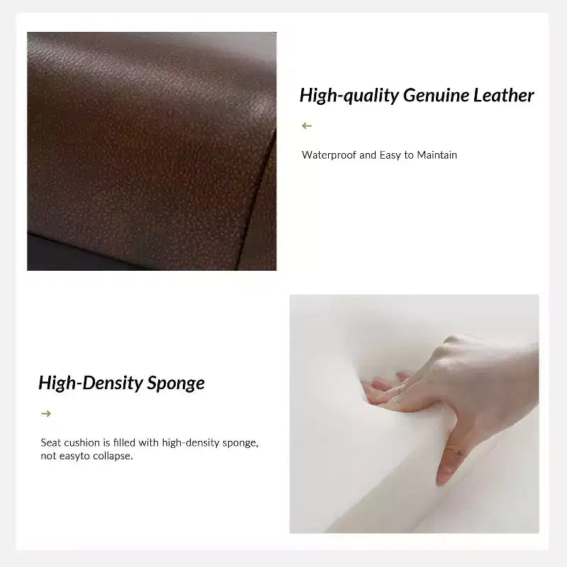 Banc de chambre de 60" de large avec coussin en cuir véritable et base en métal