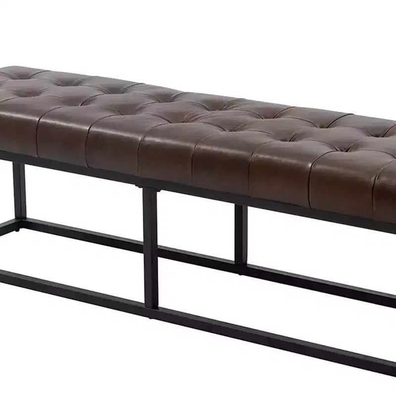 Banc de chambre de 60" de large avec coussin en cuir véritable et base en métal