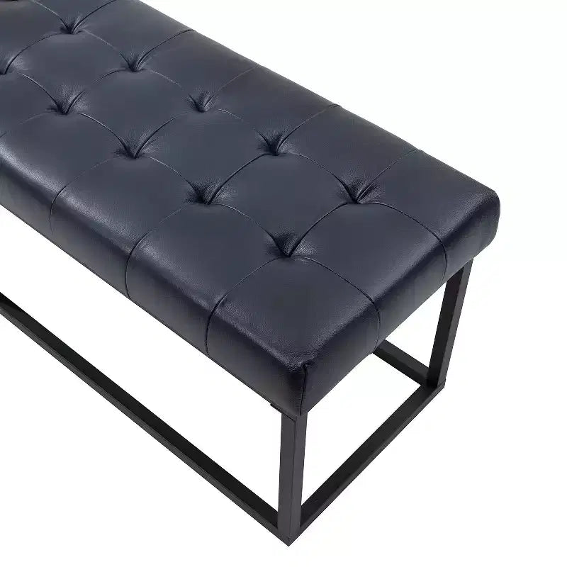 Banc de chambre de 60" de large avec coussin en cuir véritable et base en métal