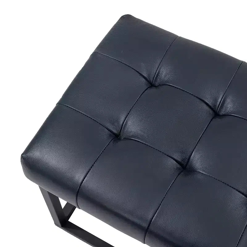 Banc de chambre de 60" de large avec coussin en cuir véritable et base en métal