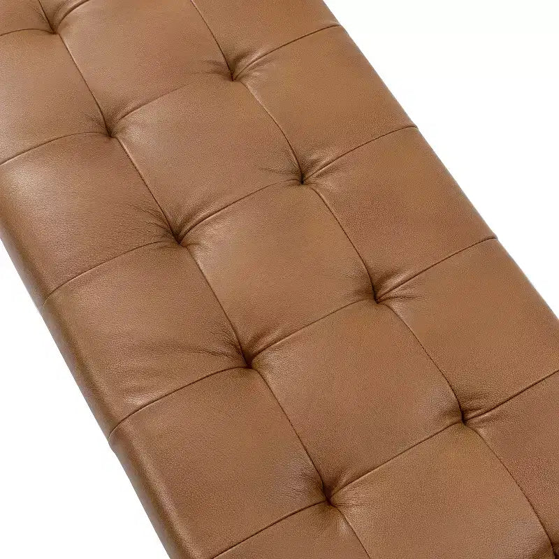 Banc de chambre de 60" de large avec coussin en cuir véritable et base en métal