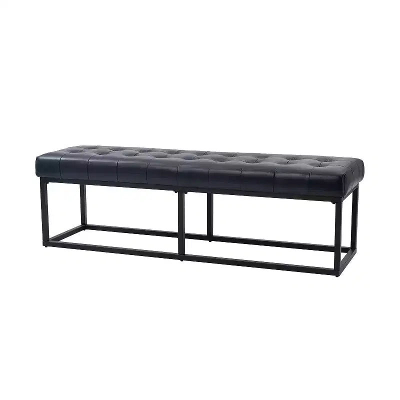Banc de chambre de 60" de large avec coussin en cuir véritable et base en métal