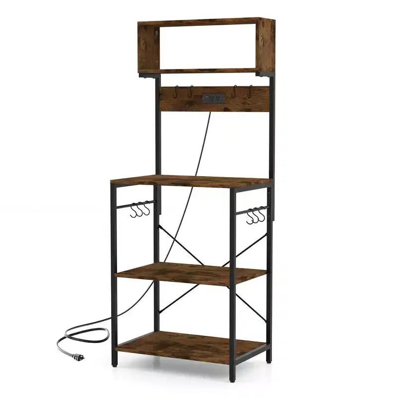 Meuble de cuisine pour boulanger, étagère à café 5 niveaux avec prise électrique et armoire de rangement, étagères ouvertes