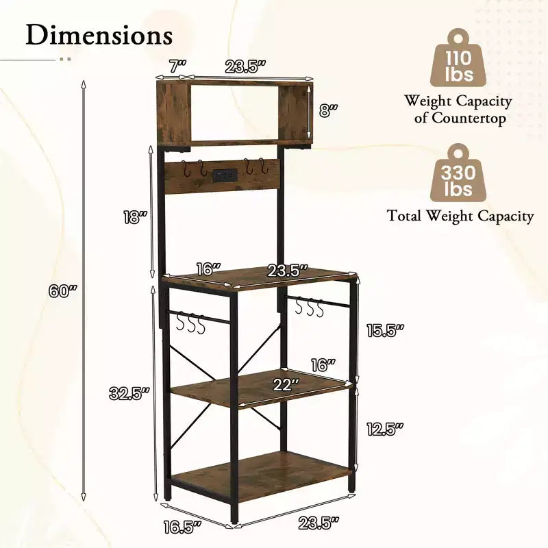 Meuble de cuisine pour boulanger, étagère à café 5 niveaux avec prise électrique et armoire de rangement, étagères ouvertes
