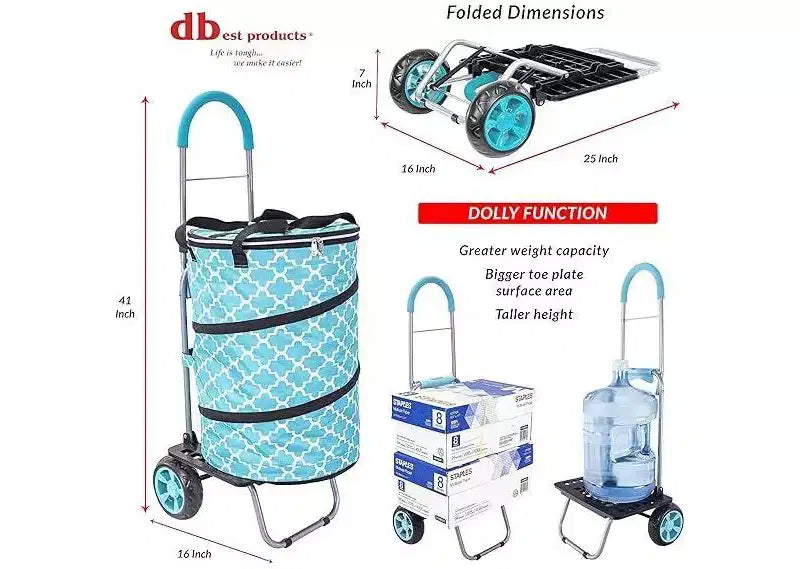 Chariot de courses pliable isotherme avec sac isotherme amovible, motif carreaux marocains