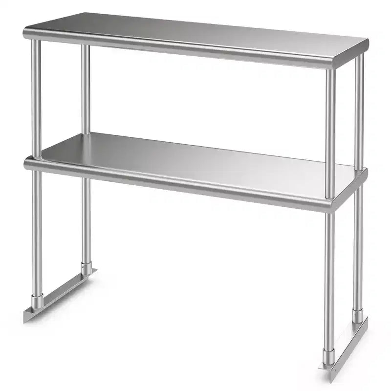 Étagère supérieure en acier inoxydable à 2 niveaux de 91 cm pour table de préparation et de travail, avec étagère inférieure réglable