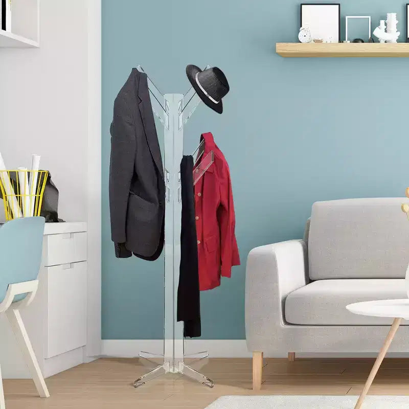 Porte-manteau autoportant en acrylique, robuste, pour chapeaux, vêtements et parapluies