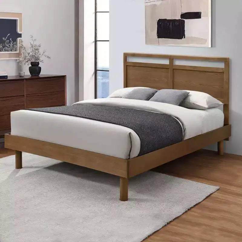 Tête de lit double en bois de style ferme, Grand lit (Queen), Marron