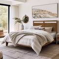 Tête de lit double en bois de style ferme, Grand lit (Queen), Marron