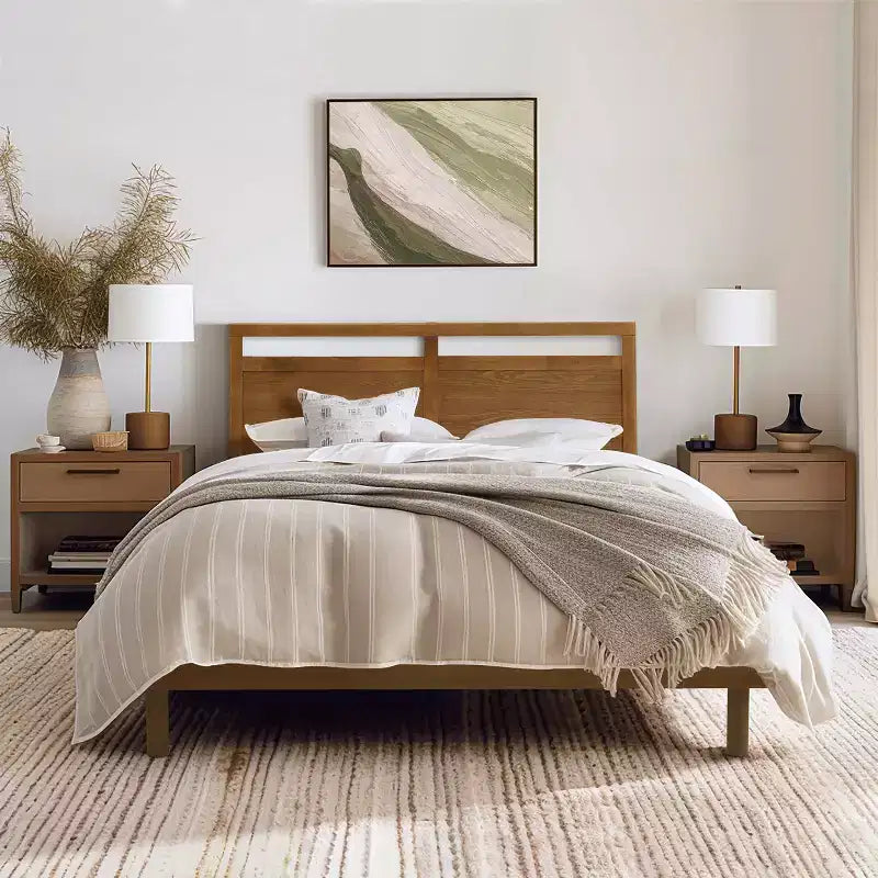 Tête de lit double en bois de style ferme, Grand lit (Queen), Marron