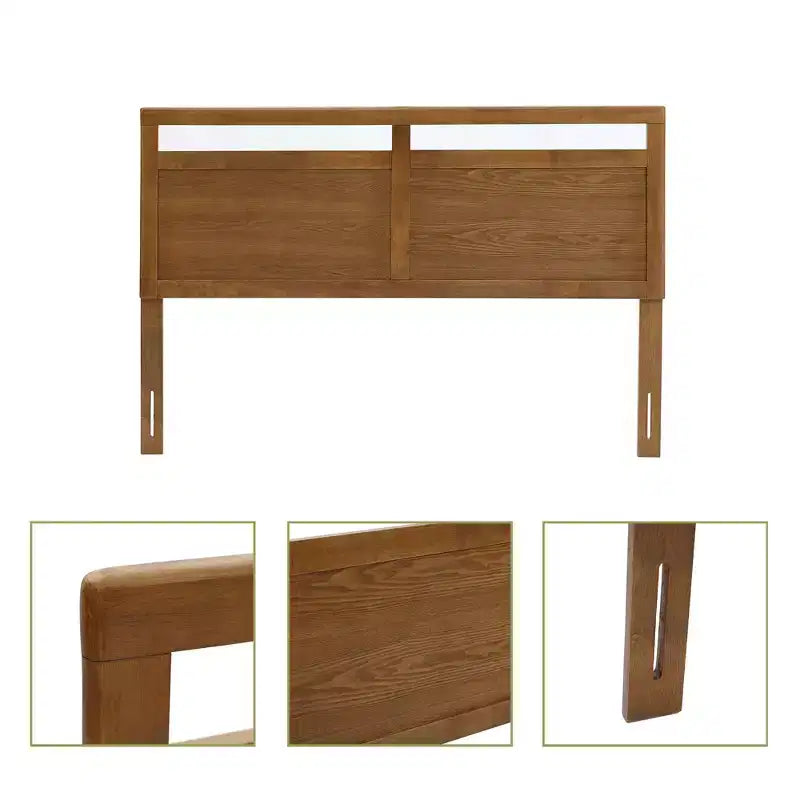 Tête de lit double en bois de style ferme, Grand lit (Queen), Marron