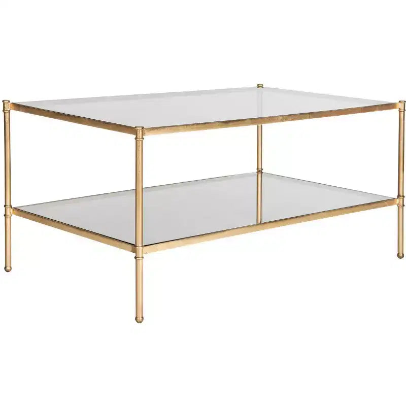 Table basse à deux plateaux, doré/verre