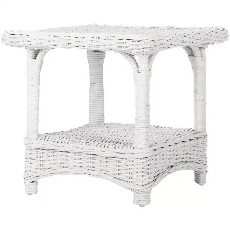 Table d'appoint en osier et rotin champêtre, blanc