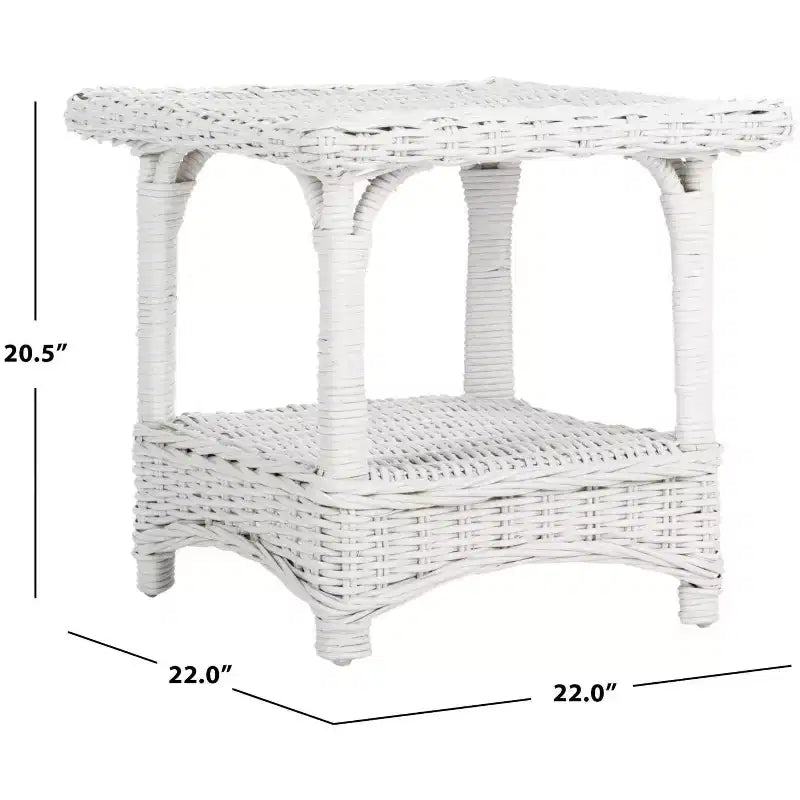 Table d'appoint en osier et rotin champêtre, blanc