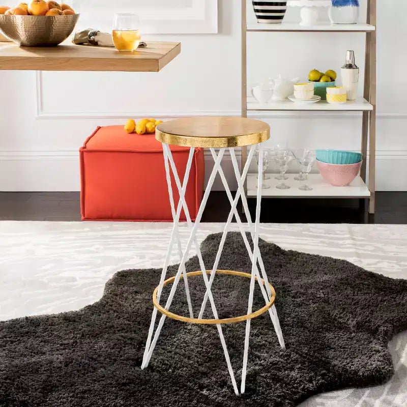 Tabouret de bar, Blanc/Doré