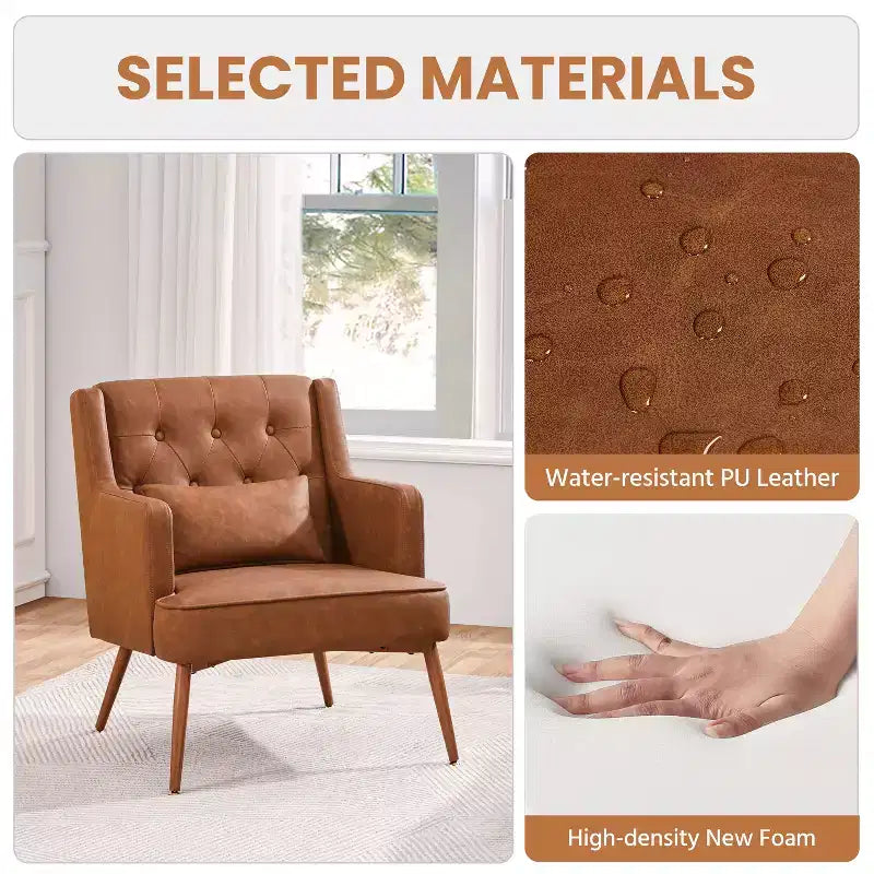 Fauteuil d'appoint en cuir synthétique pour salon, chambre, bureau, marron rétro