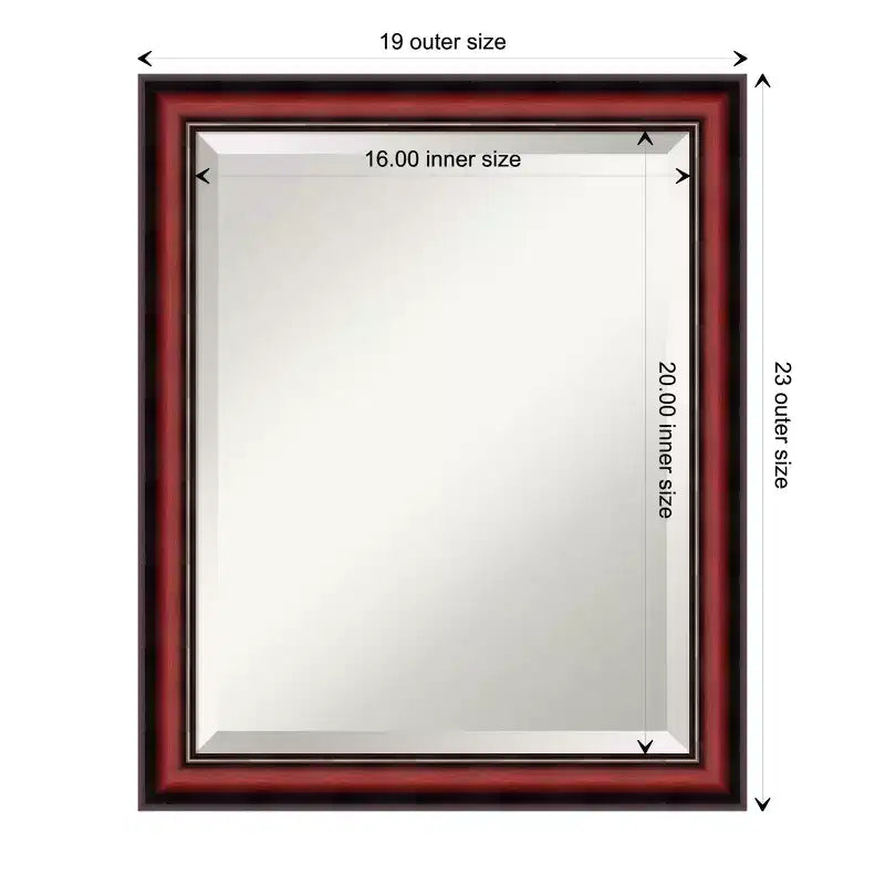 Miroir mural en bois biseauté, cadre en merisier