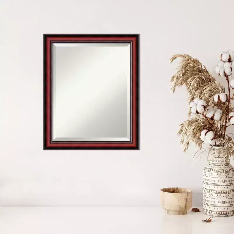 Miroir mural en bois biseauté, cadre en merisier