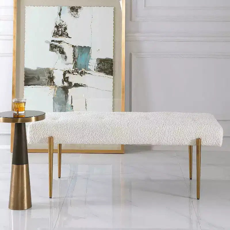 Banc d'appoint moderne capitonné blanc de 125,7 cm de large