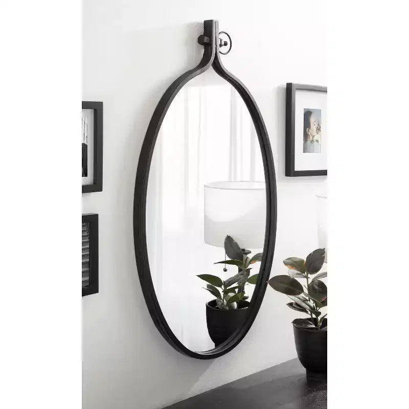Miroir mural ovale à cadre métallique 20x34, Noir