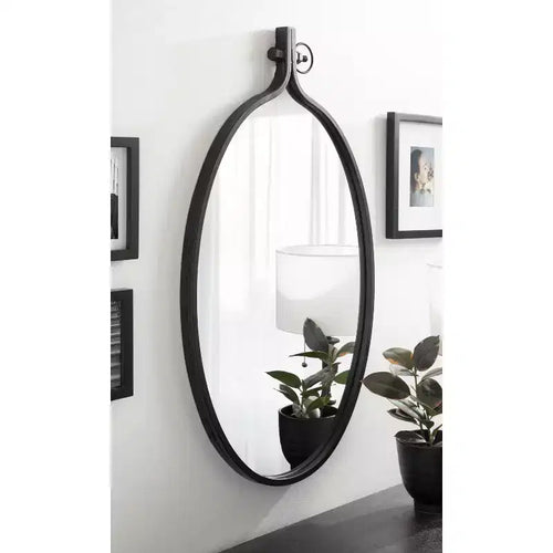 Miroir mural ovale à cadre métallique 20x34, Noir