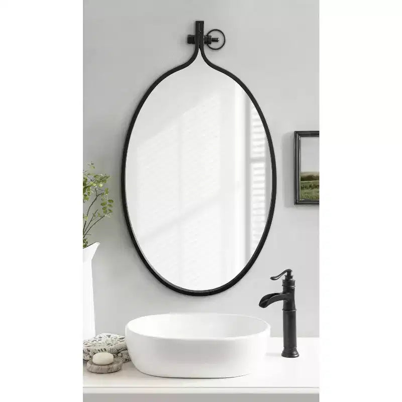 Miroir mural ovale à cadre métallique 20x34, Noir
