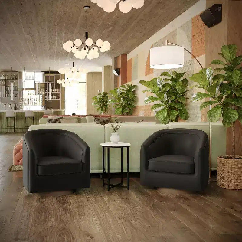 Fauteuil d'appoint commercial Club avec base pivotante à 360 degrés en métal et accoudoirs inclinés