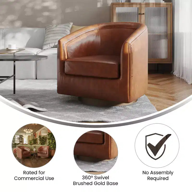 Fauteuil d'appoint commercial Club avec base pivotante à 360 degrés en métal et accoudoirs inclinés