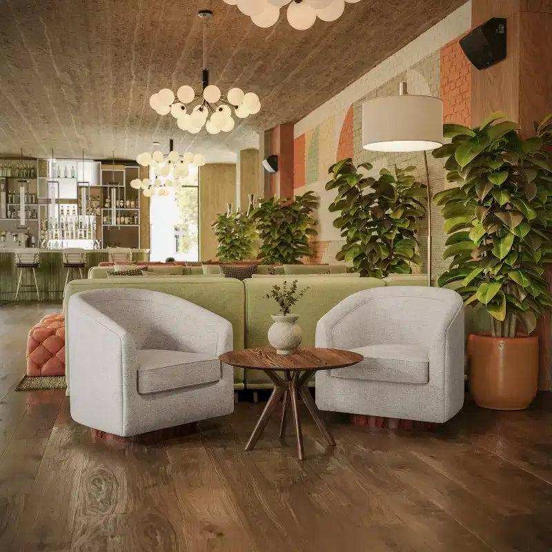 Fauteuil d'appoint commercial Club avec base pivotante à 360 degrés en métal et accoudoirs inclinés