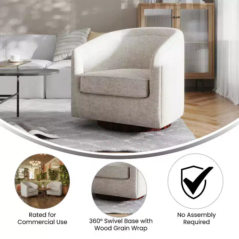 Fauteuil d'appoint commercial Club avec base pivotante à 360 degrés en métal et accoudoirs inclinés