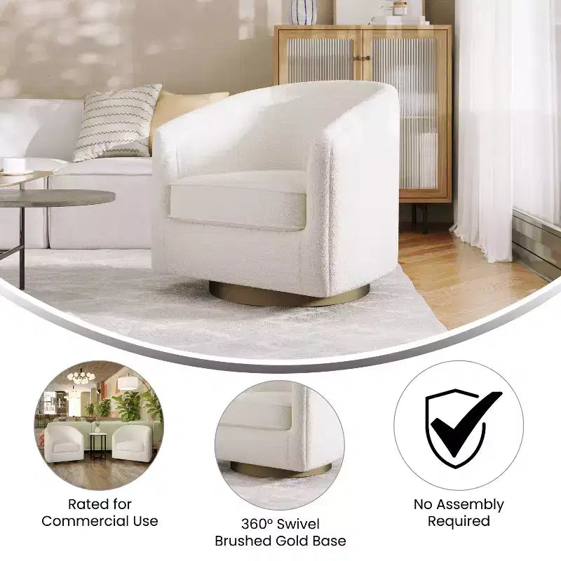 Fauteuil d'appoint commercial Club avec base pivotante à 360 degrés en métal et accoudoirs inclinés