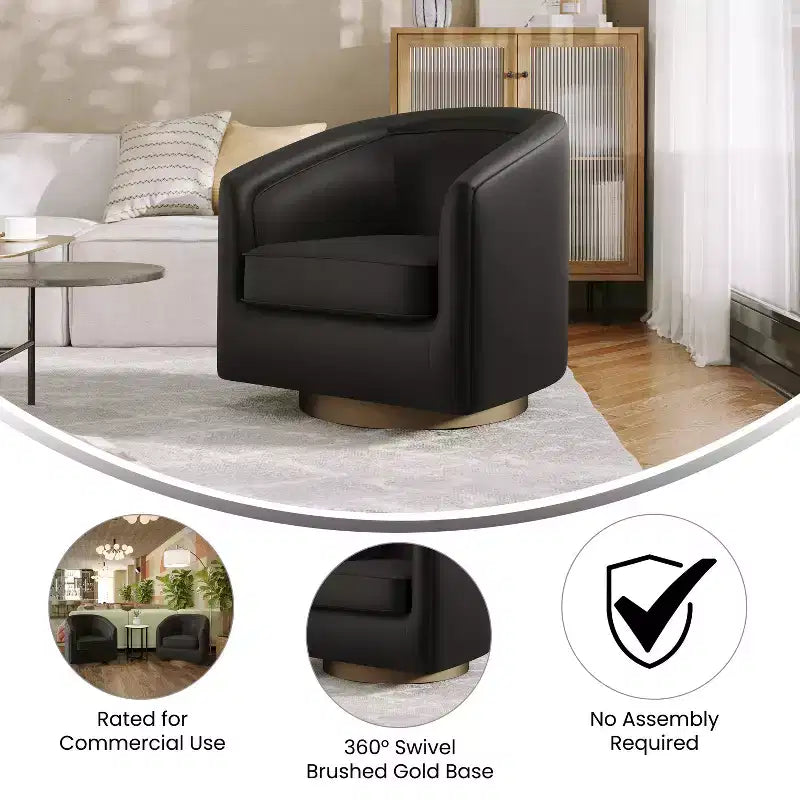 Fauteuil d'appoint commercial Club avec base pivotante à 360 degrés en métal et accoudoirs inclinés