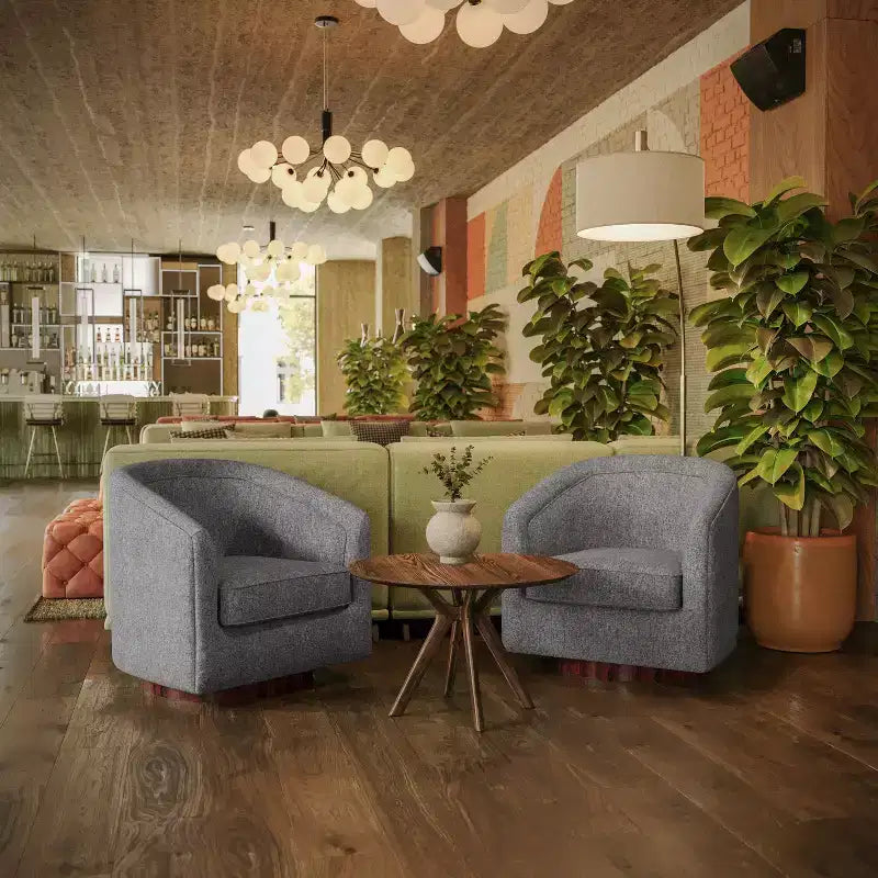 Fauteuil d'appoint commercial Club avec base pivotante à 360 degrés en métal et accoudoirs inclinés