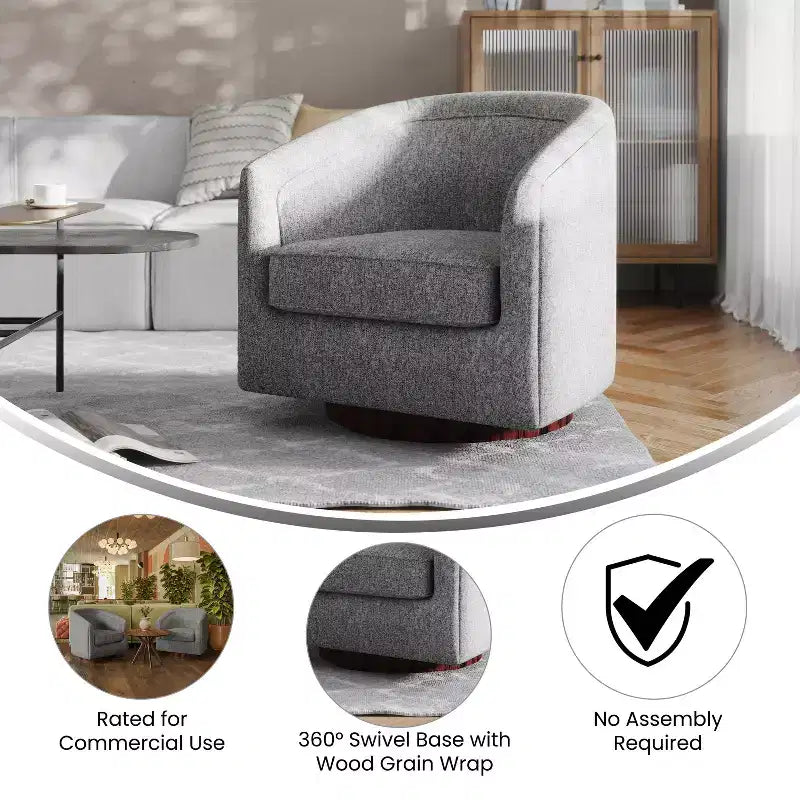 Fauteuil d'appoint commercial Club avec base pivotante à 360 degrés en métal et accoudoirs inclinés