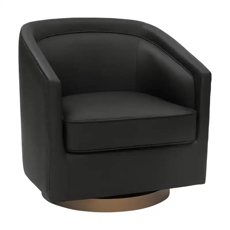 Flash Furniture Dean Club Style Commercial Barrel Accent Armchair with 360 Degree Swivel Metal Base and Sloped Armrests