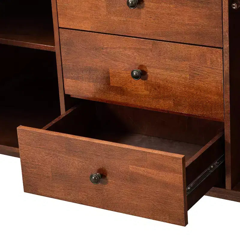 Enfilade de 147 cm de large avec 3 tiroirs et portes à persiennes, style Mid-Century
