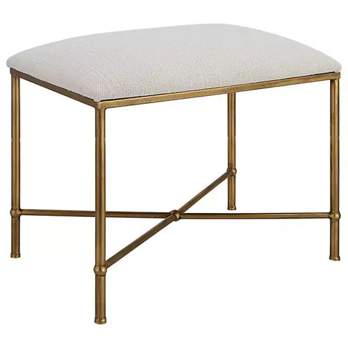 Banc d'appoint en tissu blanc de 24 po de large avec piètement en fer en X