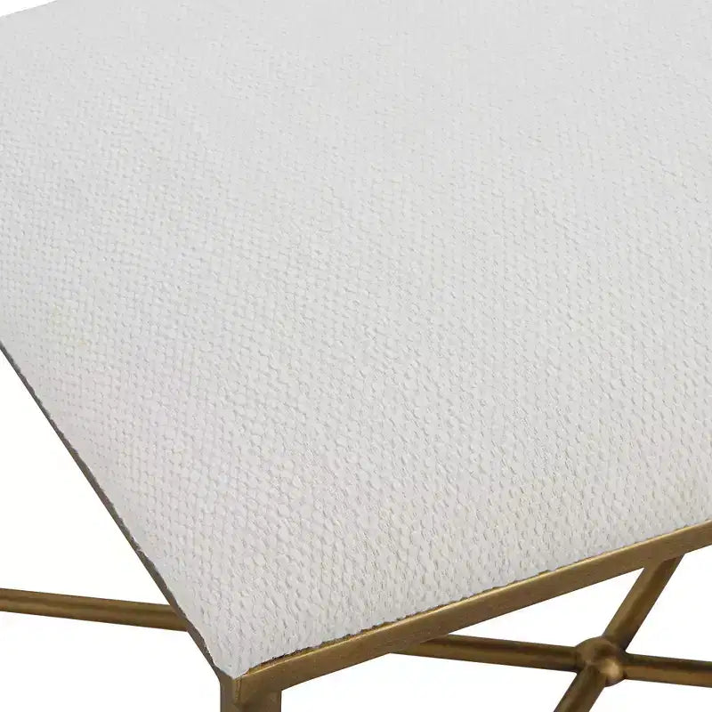 Banc d'appoint en tissu blanc de 24 po de large avec piètement en fer en X