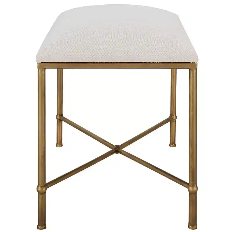 Banc d'appoint en tissu blanc de 24 po de large avec piètement en fer en X
