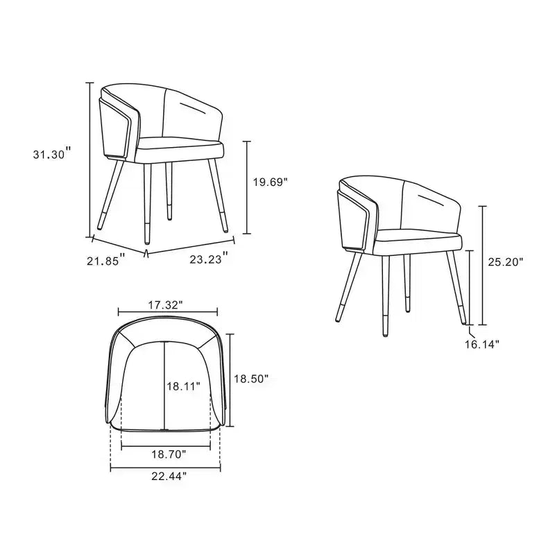 Lot de 2 chaises de salle à manger modernes rembourrées en similicuir
