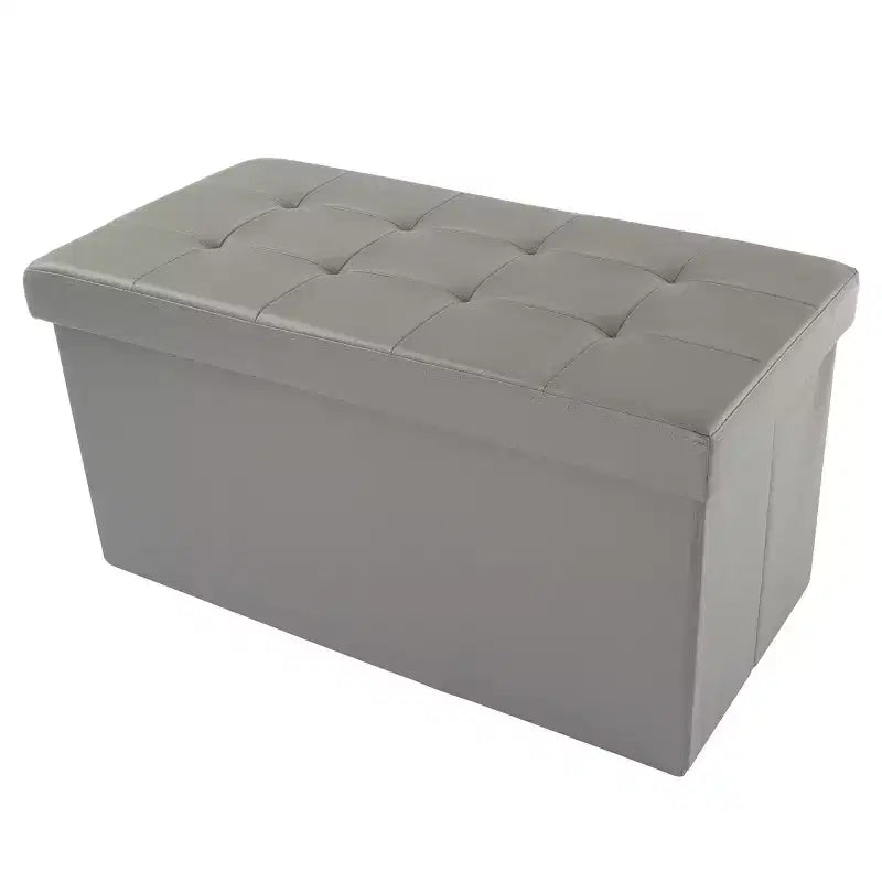 Ottoman de rangement 76 cm, repose-pieds pliable en similicuir, coffre ou banc de rangement en lin