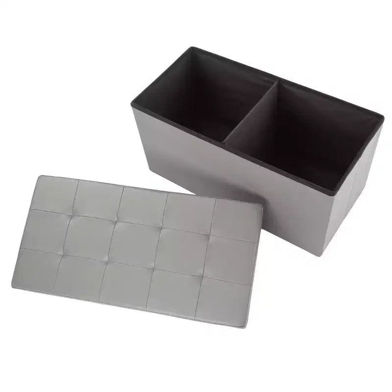 Ottoman de rangement 76 cm, repose-pieds pliable en similicuir, coffre ou banc de rangement en lin