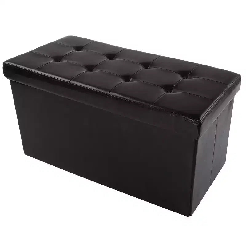 Ottoman de rangement 76 cm, repose-pieds pliable en similicuir, coffre ou banc de rangement en lin