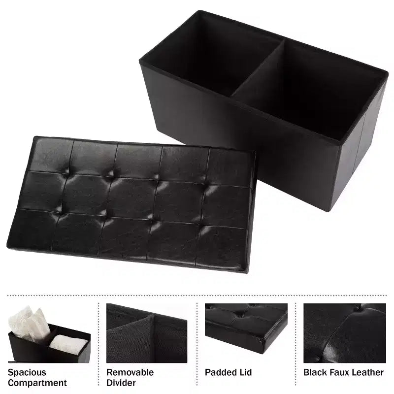 Ottoman de rangement 76 cm, repose-pieds pliable en similicuir, coffre ou banc de rangement en lin